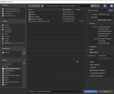 3d workflow char anim export dialog