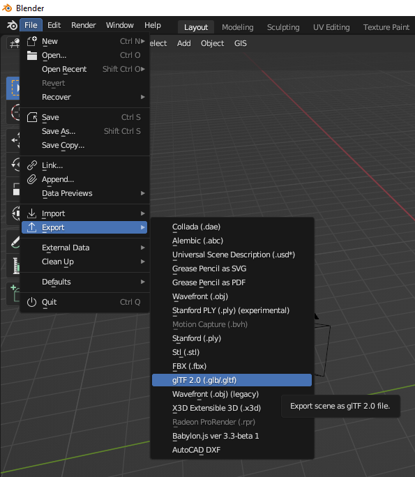 Export in Blender