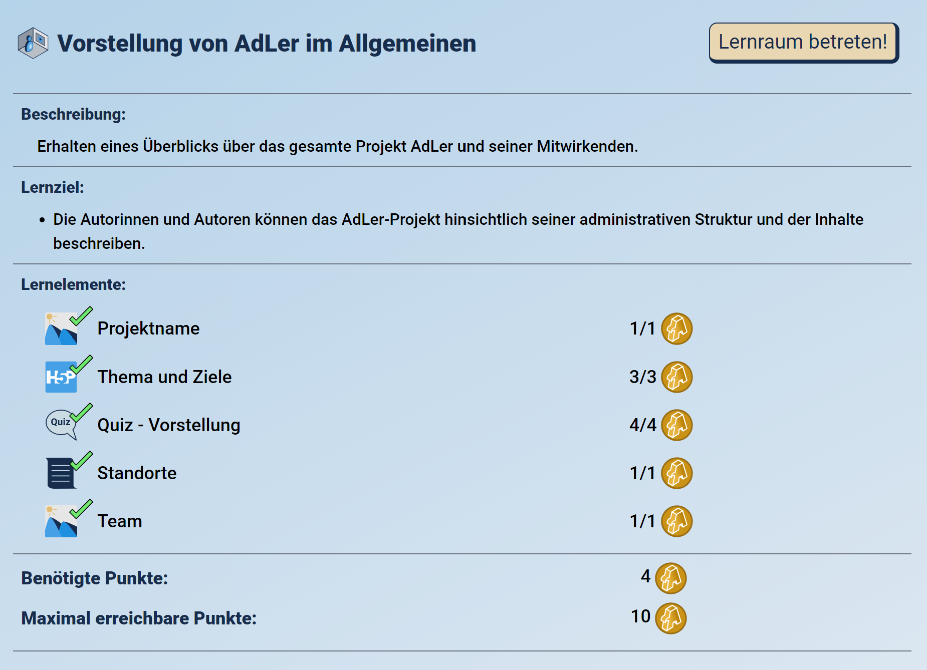 Lernraum abschliessen Punktezahl